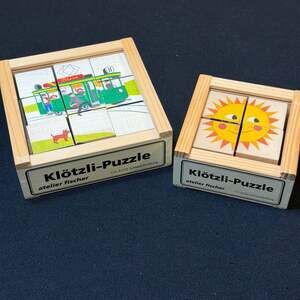 Atelier Fischer Swiss Wooden Cube Puzzles Transport 9-Piece & Animals 4-Piece